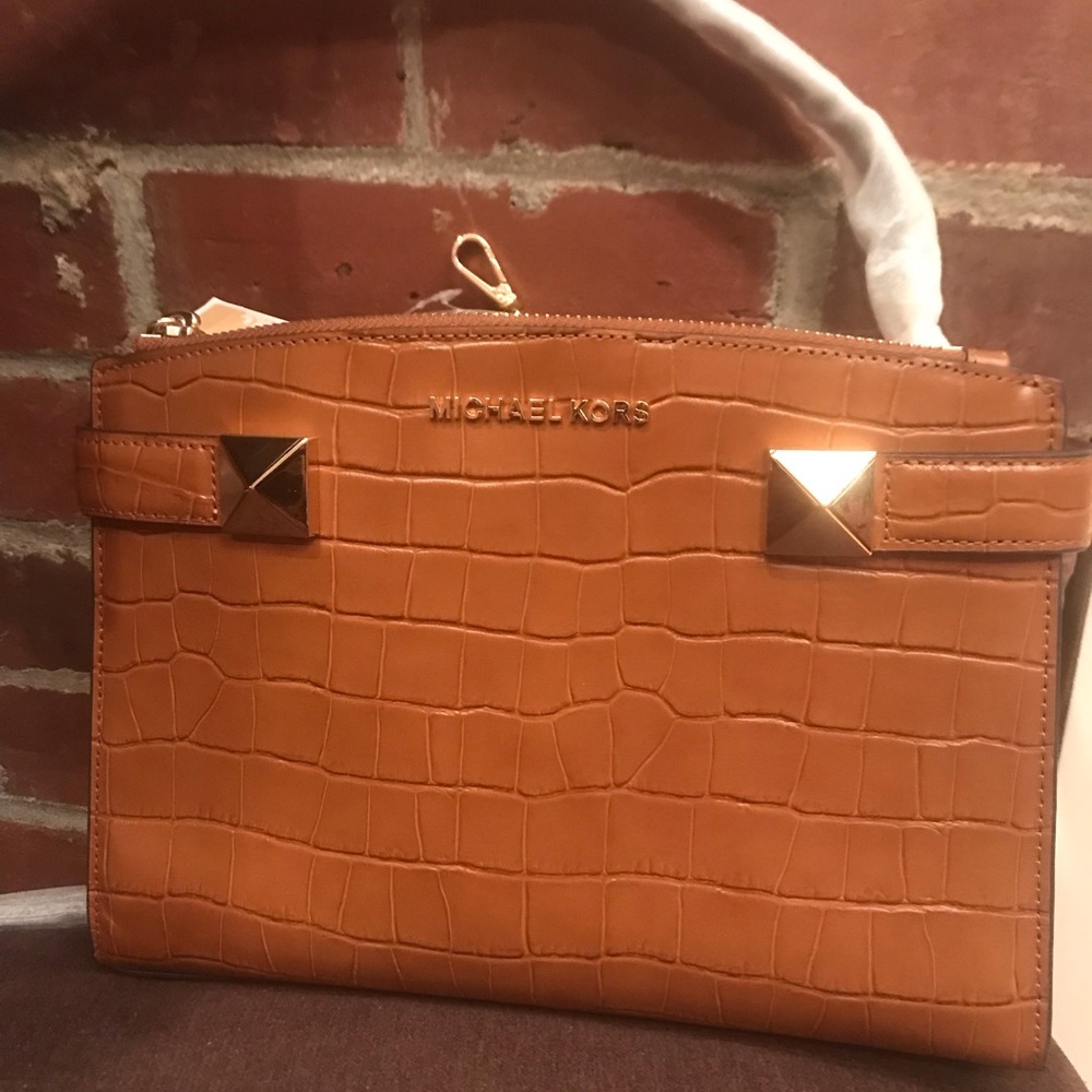 Michael Kors Karla embossed Leather Satchel Walnut